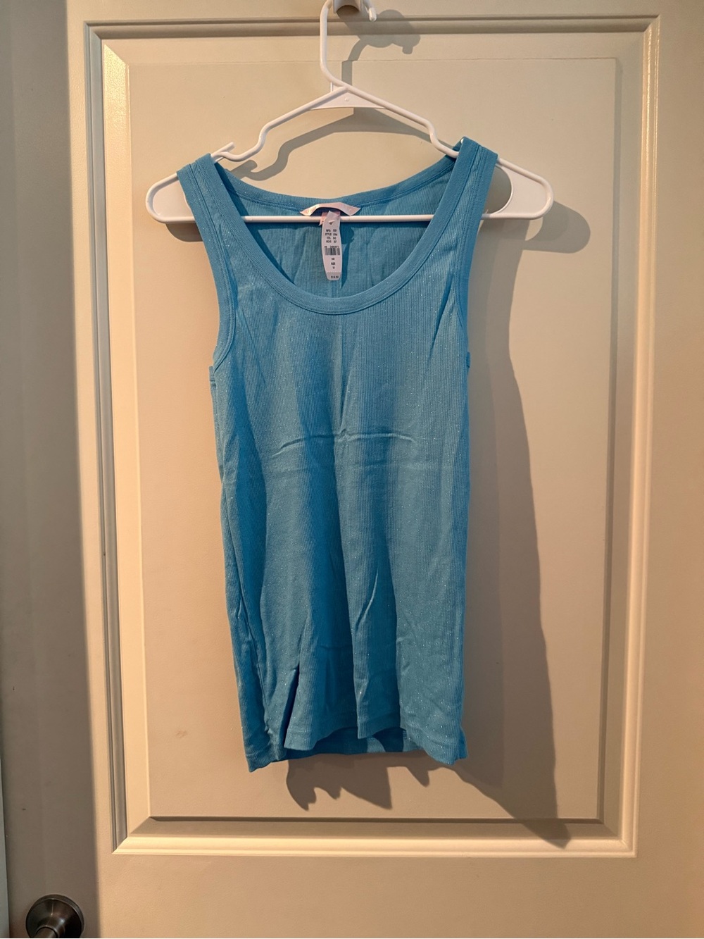 90s Victoria's Secret Sky Blue Ribbed Glitter Tank Top